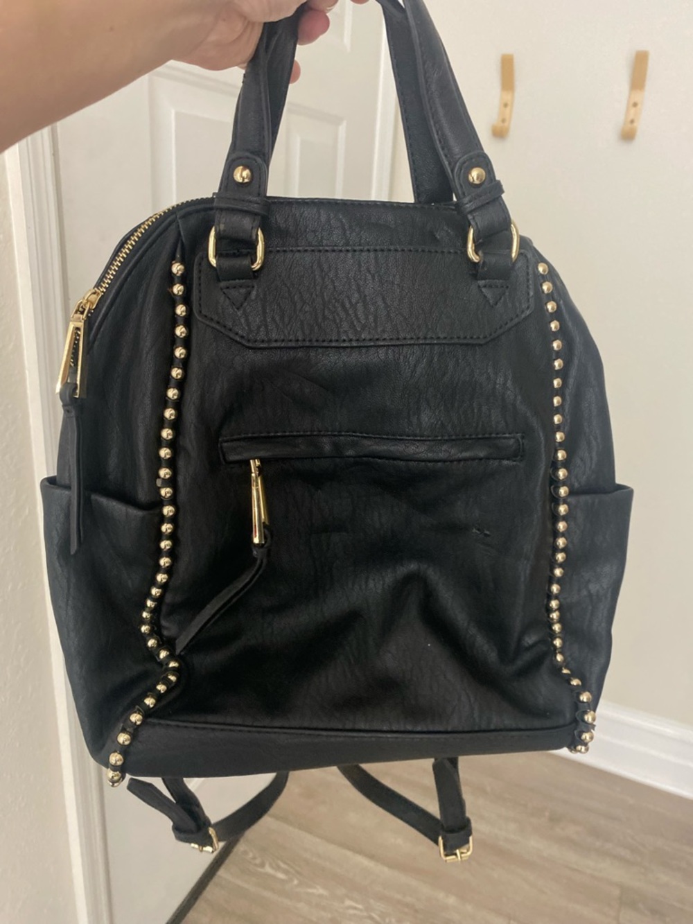 Black Stud-Trim Convertible Women’s Leather Book bag and purse- Jessica Simpson